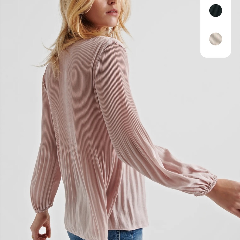 Lucky Brand Blouse Small Blush Pink Pleated Peasant Top Flowy Long Sleeves Ties - Picture 15 of 15